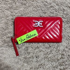 Sam Edelman NWT Sophia Faux Patent Leather Cherry Quilted Zip Top Wallet Glam